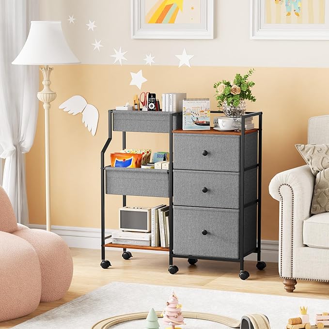 Baby Diaper Caddy Organizer Cart - 3 Tier Rolling Cart with Dividers and Drawers, Easy To Assemble, Mobile Utility Cart with Wheels for Nursery, Bedroom, Changing Table & Crib