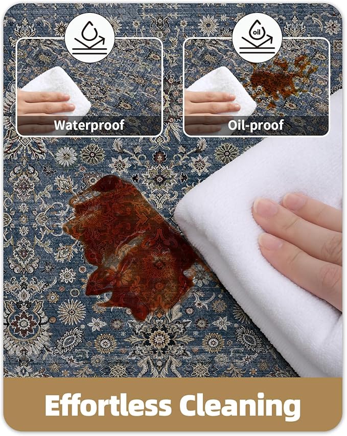 Color&Geometry Anti Fatigue Kitchen Mats for Floor 24x87, Vintage Decor, Easy Clean, Waterproof & Oil Proof, 0.4" Thick Cushioned, Non-Slip Kitchen Runner Rug for Sink, Laundry, Office, Blue