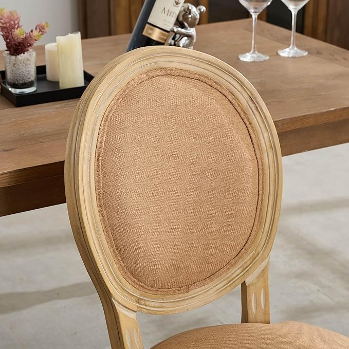 SoarFlash French Dining Chairs Set of 6, Vantage Dining Chair with Round Back, Wood Leg Farmhouse Country Dining Chair for Kitchen,Bedroom,Brown