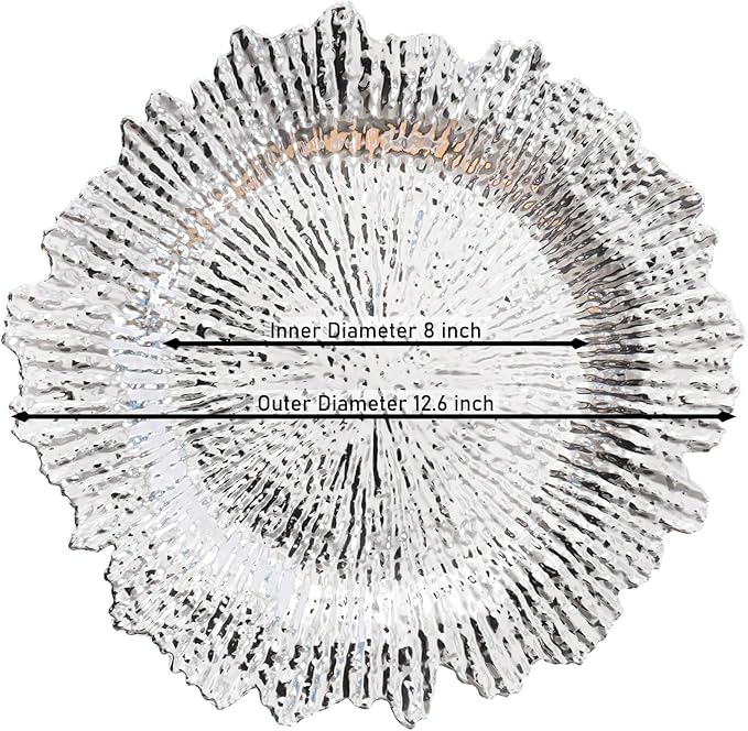 LOYALHEARTDY 24 Pack 13 Inch Silver Charger Plates, Plastic Reef Textured Rim Round Decorative Underplates for Wedding, Party, Dinner Table
