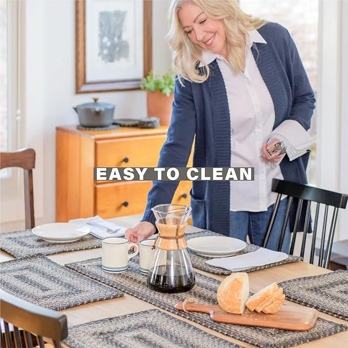 Homespice Flint Hill Jute Braided Oval Placemats, Warm Primitive Decor, Set of 6, 13x19 Grey Table Mats - Vibrant Colors, Durable, Easy to Clean and Protects Furniture