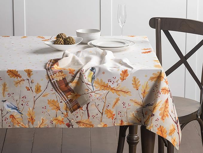 Maison d' Hermine Table Cloth Rectangle Table 100% Cotton 70 x 120 Inches Fall Tablecloth Reusable Everyday Use for Thanksgiving Christmas Decorations Dining Farmhouse Party (Oak Leaves)