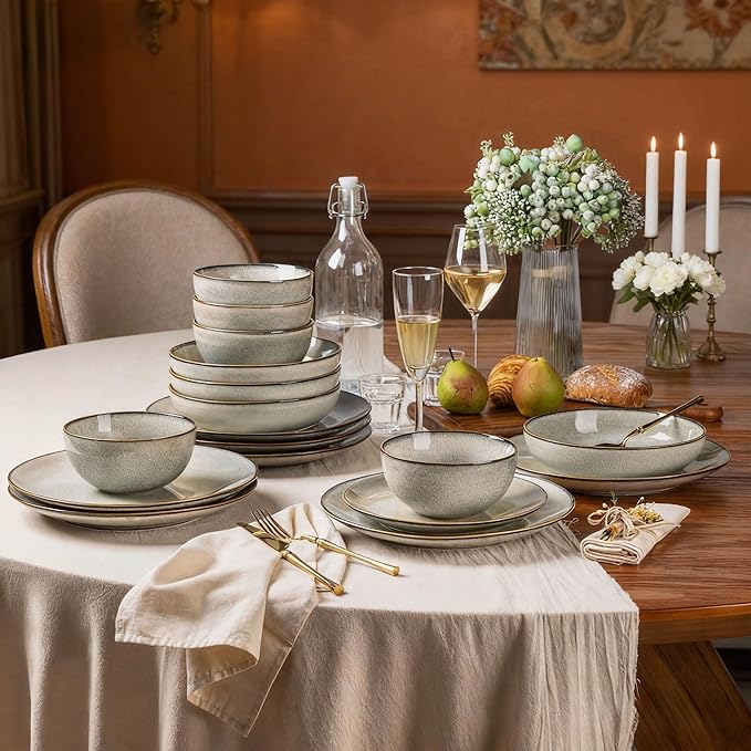 GBHOME Ceramic Dinnerware Sets for 8, 24 Pieces Stoneware Plates and Bowls Sets, Reactive Glaze Dishes -Scratch Resistant, Dishwasher&Microwave Safe