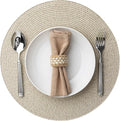 Round Placemats Set of 6 Plastic Woven Placemats Washable Wipeable Table Mats for Dining Table Heat Resistant Non-Slip Circle Place Mats (Beige-Brown)
