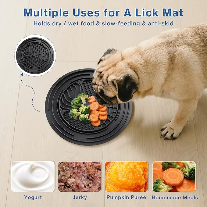 304 Stainless Steel Dog Bowls, Heavy Duty Dog Food Bowl with Extra Strong Non-Slip Mat, Thick Metal Base Water Bowl with Lick Mat for Puppies & Cats, Indoor/Outdoor (8.5 oz)