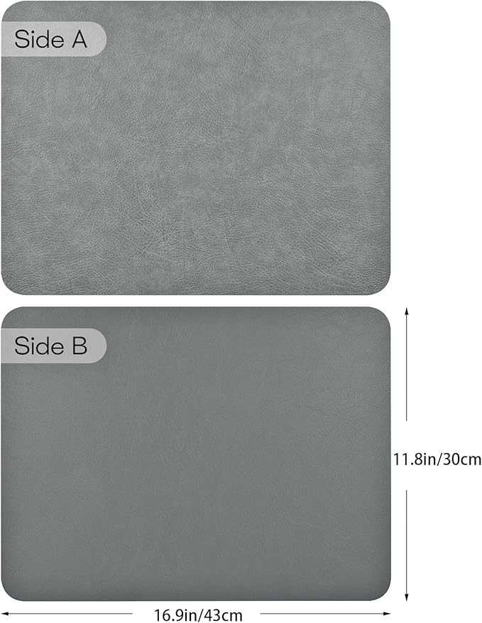 AAPLKER Faux Leather Placemats Set of 6, Vinyl Placemats Wipeable Waterproof Oil-Proof Table Mats, Heat Resistant Place Mats, Table Mats for Kitchen Indoor Outdoor, 16.9 x 11.8 inches (Grey)