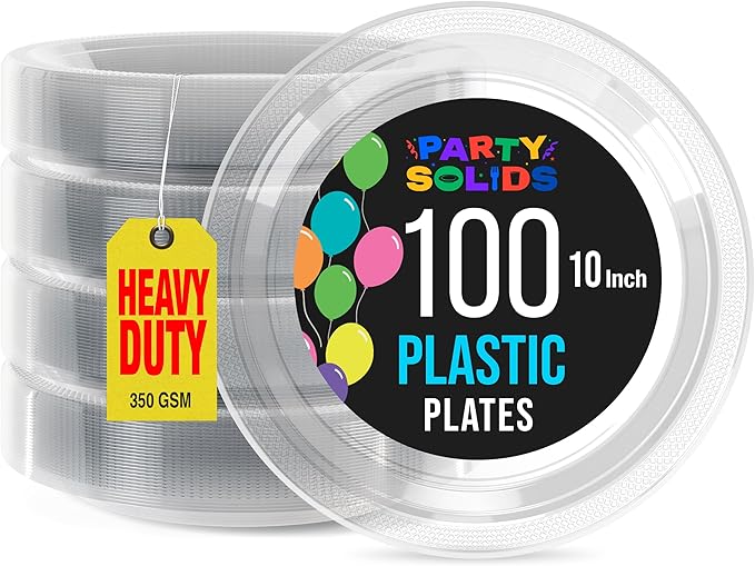Clear Plastic Plates For Party 10" Clear Disposable Plates Heavy Duty 100 Pcs Plastic Dinnerware Sets Heavy Duty 350 GSM Disposable Dinnerware Set