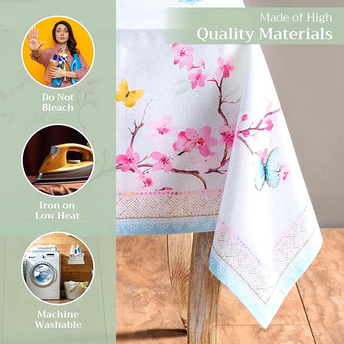 Maison d' Hermine Table Cloth Rectangle Table 100% Cotton 60 x 90 Inches Tablecloth Reusable Decorative for Dining Room Farmhouse Home Valentines Day Decorations Spring Summer - Blossoms in Spring