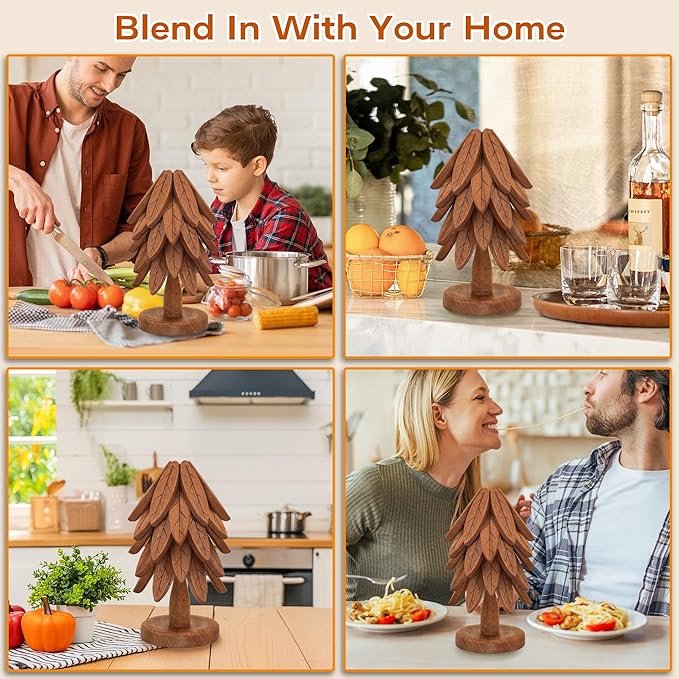 Wooden Trivets for Hot Dishes, Wooden Tree Trivet Set, Tree Coasters - of 5 + 1 Stand stored, Suited for Hots, Pans, Bowl, Teapot, Hot Holders - Multifunctional Ornaments