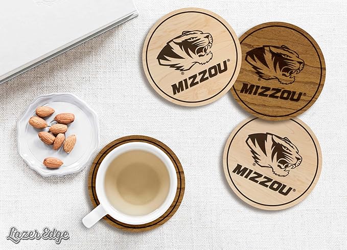 LazerEdge Missouri Tigers Wooden Coaster Set - Maple Wood - Officially Licensed Product - 4-Pack