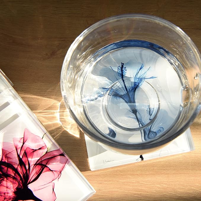 Empire Art Direct Flower Coasters for Drinks for Tabletop Protection Drink Coasters Set Glass Floral Sets of 12 with Cork Bottom by Albert Koetsier B1