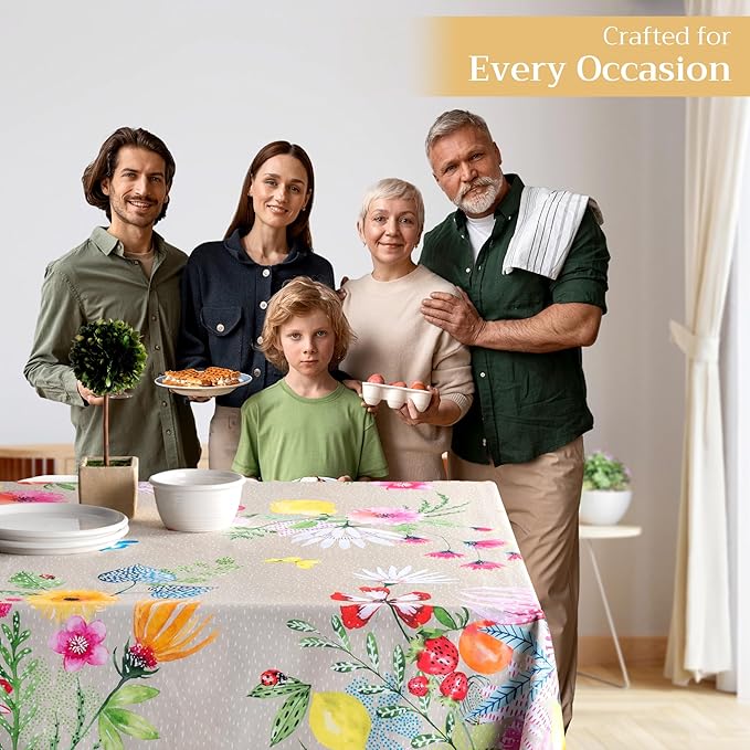 Maison d' Hermine Table Cloth Rectangle Table 100% Cotton 70 x 108 Inches Tablecloth Reusable Decorative for Dining Room Farmhouse Home Valentines Day Decorations Spring Summer - Jardin D'Ete - Fog