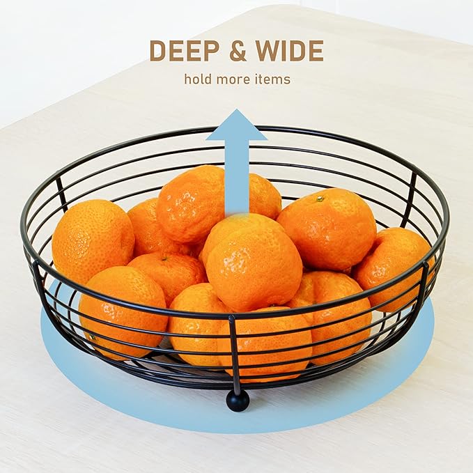 CAXXA Countertop Fruit Bowl, Wire Basket for Fruits, Breads, Vegetables,Snacks, Black
