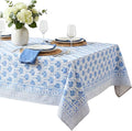 ATOSII Padma Blue 100% Cotton Square Summer Tablecloth, Indian Block Print Floral Table Cloth I Dining Parties Weddings Outdoors Holidays 60 X 60 Inches, 4 Seater I Grandmillennial Farmhouse Boho