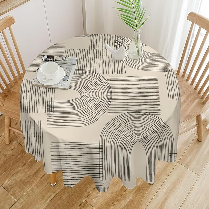 Boho Round Tablecloth, Mid Century Minimalist Abstract Aesthetic Modern Tablecloth for Home Party Dining Room Kitchen Decor 36Inch(90cm)