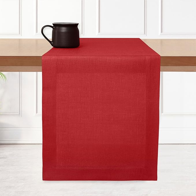 D'Moksha Homes Linen Bright Red Table Runner 108 Inches Long - 100% Pure Linen Dining Table Runner 14 x 108 Inch for Valentines, Spring, Easter - Machine Washable