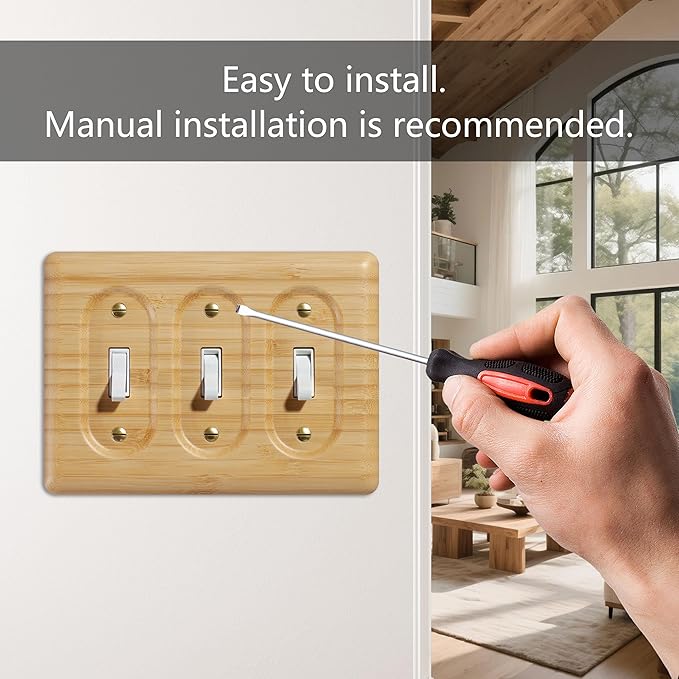 Triple Switch Plate Cover Solid Bamboo Wood for Rocker Light Switches Natural Stylish