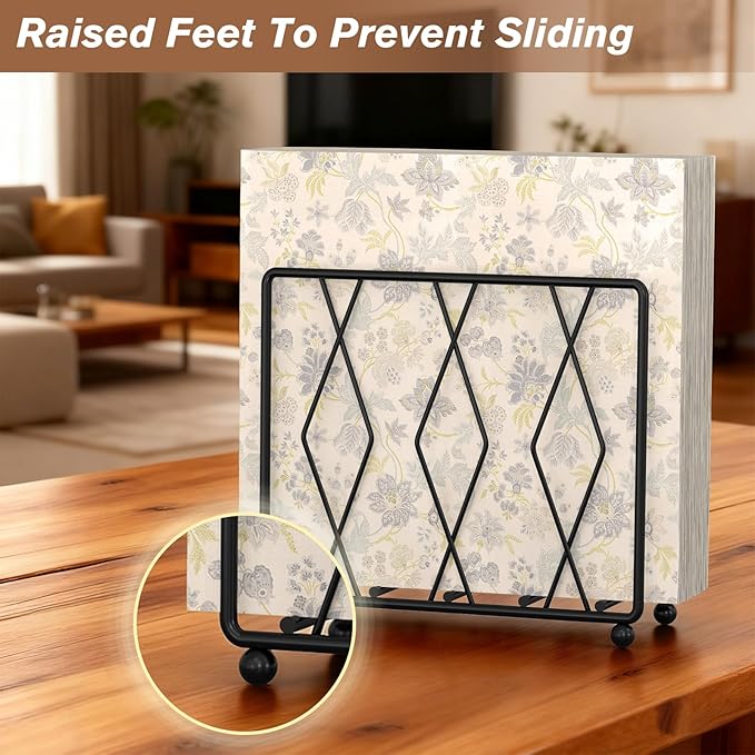 Napkin Holder for Table, 2 Pack Modern Metal Napkin Holders for Paper Napkins & Kitchen Dining & Countertops, Cocktail Upright Napkin Holder Dispenser Suitable for All Room Decors (Black)