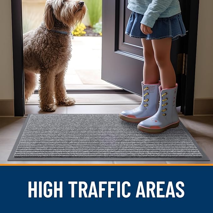 OLANLY Front Door Mat Indoor Outdoor Entrance, Waterproof Heavy Duty Doormat, Fade Resistant, Low Profile, Easy Clean Patio Porch Welcome Floor Mats for Entry, 33x21, Light Gray