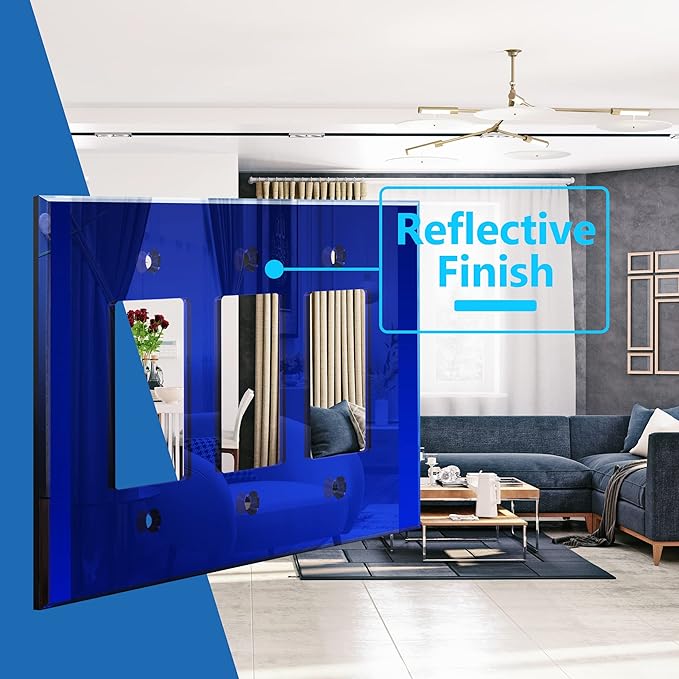 LIDER Reflective Acrylic Decorator Wall Plate, Mirrored Light Switch Plate, Plexiglass Outlet Cover, Acrylic Glass, Oversized 3-Gang 5.25" x 7.06", LWP-33O-ABL5P, Blue, 5 Pack