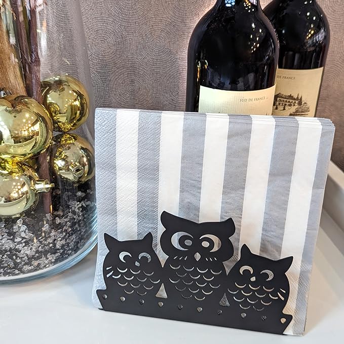 Mango Steam Tabletop Napkin/Tissue & Letter Holder for Home, Kitchen, Restaurants (Owl, Black)