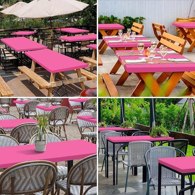 homing 2 Pack Rectangle Table Cloth, Elastic Fitted Fabric Tablecloth Fits for 8 Foot Folding Tables, Washable Table Cover for Picnic, Camping, Indoor & Outdoor (Rose Pink, 30" x 96")
