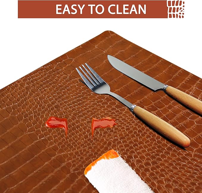 Set of 6 Faux Leather Placemats, PU Table Mats, Waterproof, Stain Resistant, Heat Resistant, Easy to Clean for Kitchen Dining Table,Conference Table