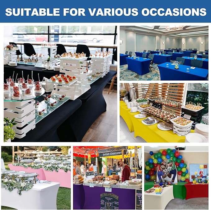 4ft Stretch Table Cover Fitted-6 Pack Black Spandex Table Cloths with Elastic-Folding Table Protector for Parties, Vendor Booth Display, Banquet Buffet Event, Graduation, Craft Trade Show