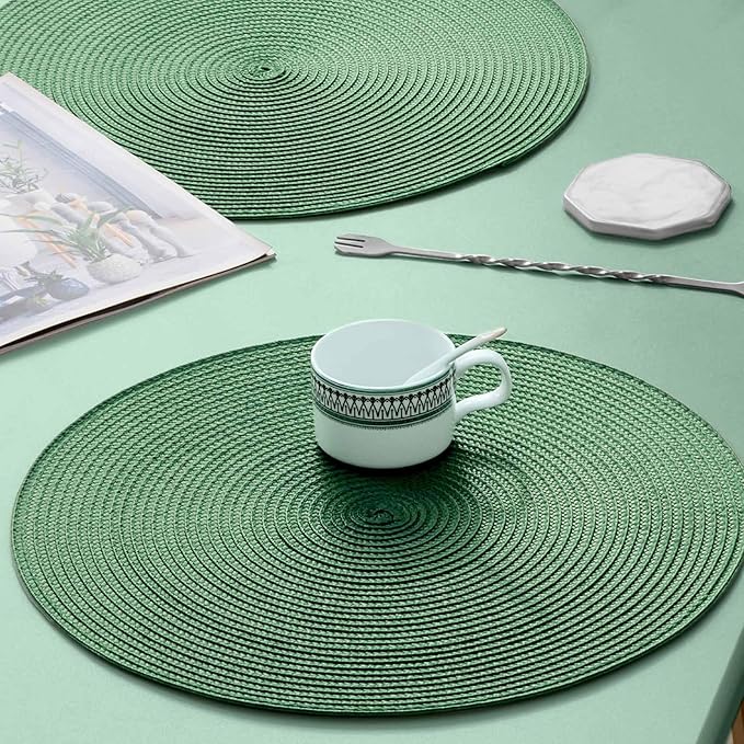 AHHFSMEI Round Braided Placemats 15 Inch Round Table Mats for Dining Tables Natural Woven Heat Resistant Place mats Set of 6 (Olive Green)