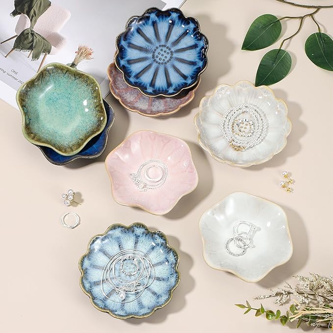 uxcell 1Pcs Ceramics Jewelry Plate, Lotus Leaf Shape Key Holder Bowl for Entryway Table Decor Small Ring Tray Dish Gift for Women Girlfriend, Pink