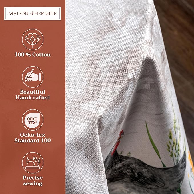 Maison d' Hermine Table Cloth Round Table 100% Cotton 69 Round Inches Tablecloth Reusable Decorative for Dining Room Farmhouse Home Valentines Day Decorations Spring Summer - Basse Cour