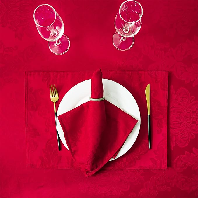 Place Mats Set of 8 – Rectangle Rectangular Waterproof Fabric Polyester Cloth Washable Wipeable Heat Resistant Placemats for Kitchen Dining Dinner Table Indoor 13 X 19 Inch Red