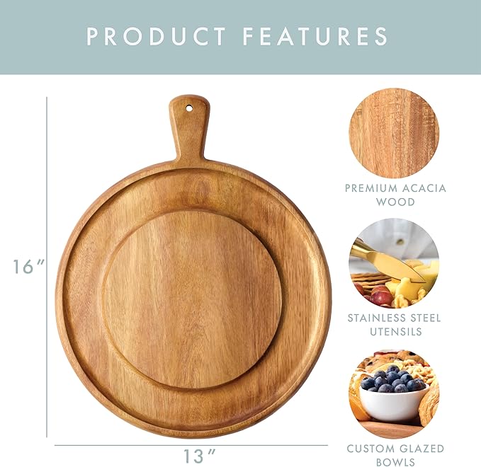 Charcuterie Board Set - Round Acacia Cheese Board for Serving with Accessories - House Warming Gifts for New Home, Bridal Shower & Wedding Gift, Birthday Gifts for Women