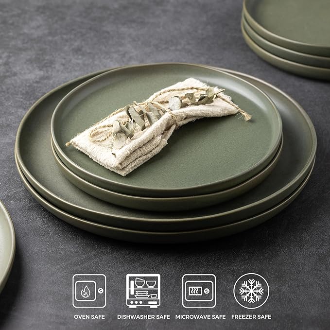 AmorArc Ceramic Dinner Salad Plates Set of 6, Wavy Rim 8.5 Inch Dish Set, The Dessert,Salad, Appetizer, Small Dinner etc Plate,Microwave, Dishwasher Safe, Scratch Resistant - Reactive Matte