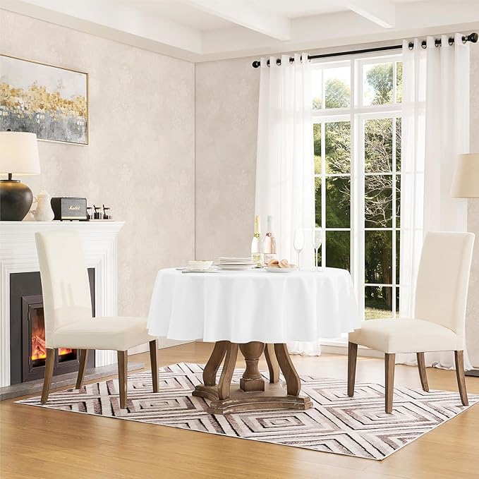 Tablecloth Linen Textured Waterproof & Stain Resistant Table Cloth Wrinkle Free Decorative Fabric Farmhouse Table Cover for Dining/Party/Buffet/Wedding, 60 x 60 Inch, White
