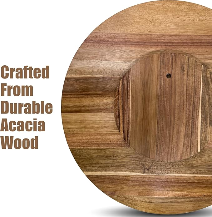 30'' Acacia Wooden Lazy Susan with 360 Rotation for Dining Table Top,Extra Large Wooden Serving Tray with Heavy Duty Rotating Wheel for Kitchen,Dining Table