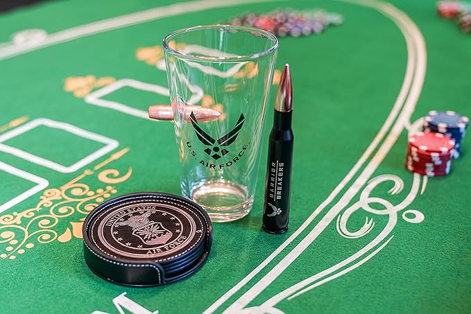 Air Force Leather Coaster Set - 4 Premium Coasters with Hot Stamped Foil USAF Logo - Air Force Gifts | USAF Leather Coasters