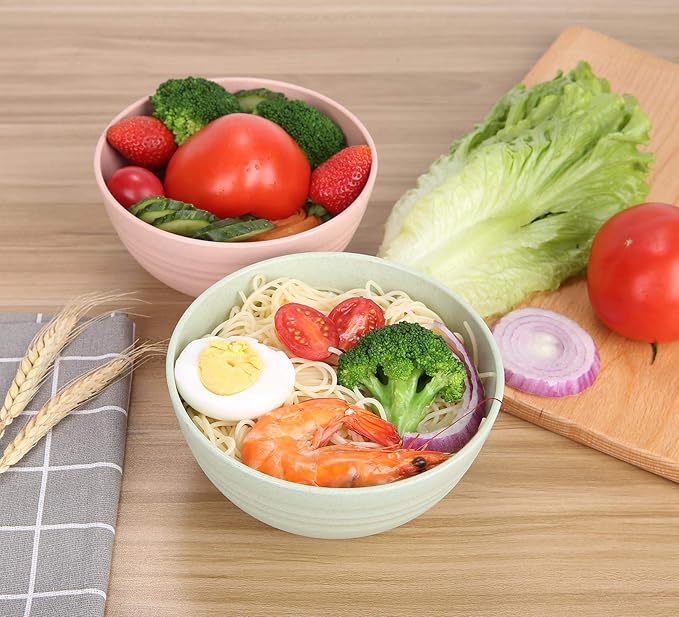 LuckyZone Unbreakable Cereal Bowls (8 Pcs) - 24 oz Reusable Wheat Straw Bowl Sets for Cereal, Soup & Rice - Dishwasher & Microwave Safe - BPA Free, Healthy & Eco-Friendly (8Pcs/4Color)
