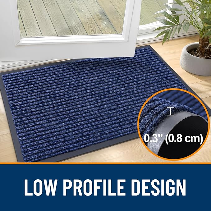 OLANLY Front Door Mat Indoor Outdoor Entrance, Waterproof Heavy Duty Doormat, Fade Resistant, Low Profile, Easy Clean Patio Porch Welcome Floor Mats for Entry, 35x30, Blue