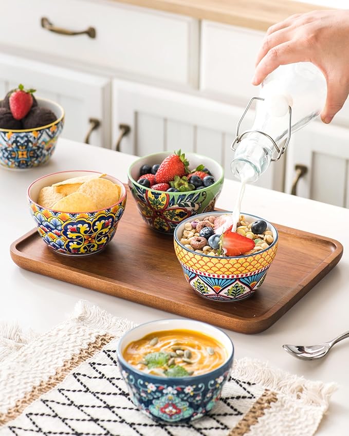 HENXFEN LEAD Bouillon Cups 8 Oz, Small Bowls for Dessert, Yogurt, Dips, Ice Cream, Dipping Sauce Bowls Set of 6, Microwave & Dishwasher Safe – Bohemian Style