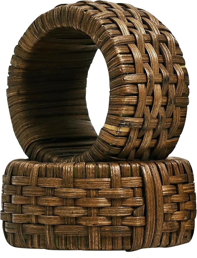 CLEENTABLE Decorative Jute Napkin Ring, Cane Napkin Rings Set of 12 - Hand Woven Napkin Holders for Farmhouse, Rustic, Holiday, Wedding, Easter, Thanksgiving, Xmas, Boho & Fall Table Décor (Walnut)