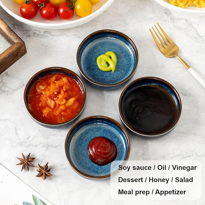 Dipping Bowls Set of 4, 2462°F High-Fired Reactive Glaze Ceramic Small Bowls for Dips,Olive Oil & Sauce,Elevates Table Setting,Idea for BBQ,Afternoon Tea,Entertaining,Housewarming & Holiday Gifts
