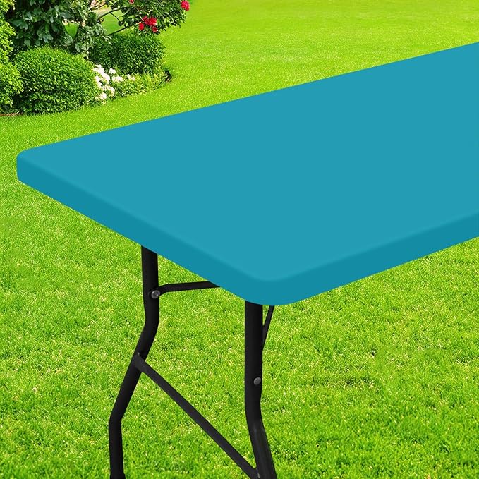 Smiry Rectangle Picnic Table Cloth, Waterproof Elastic Fitted Tablecloths for 4 Foot Tables, Washable Polyester Table Cover for Camping, Indoor and Outdoor (Teal, 30"x48")