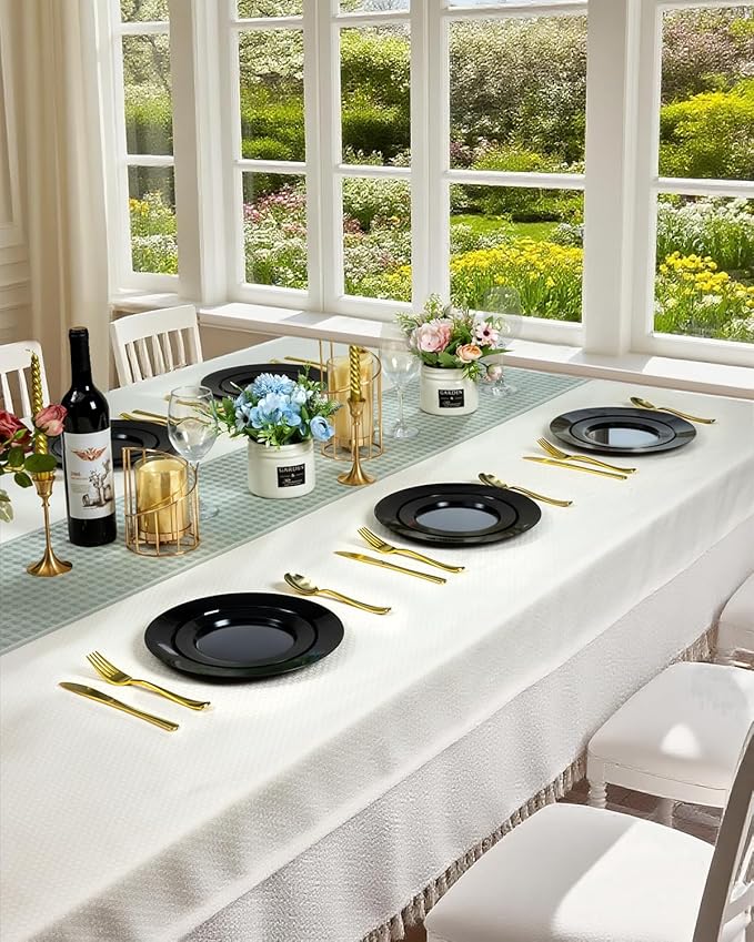 BESTVIP 100PCS Black Disposable Plastic Plates, Disposable Party Plates with 50 Dinner Plates and 50 Dessert Plates, Plastic Plates for Party, Wedding Birthday (Black, 100PCS)