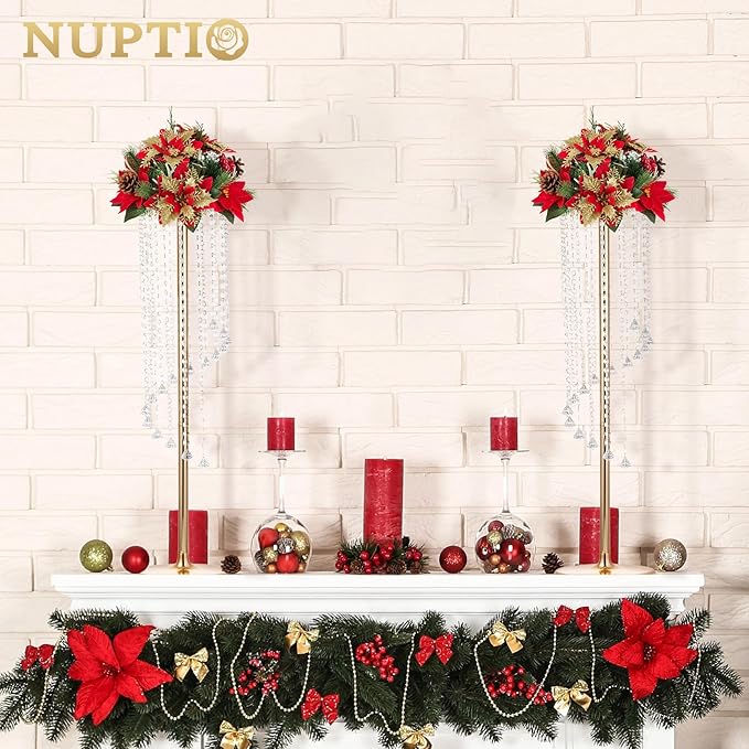 Nuptio Gold Crystal Flower Vases for Weddings, 10 Pcs 35.4in Tall, Elegant Decorations