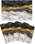 Black Gold Marble Placemats Set of 4 Linen Washable Non-Slip Heat-Resistant Gold and Black Grey Kitchen Table Mats for Dining Outdoor Party Home Decor 12x18 Inch Decorative Place Mats