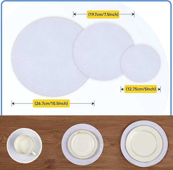 Imncya Separators Storage for Plates, Set of 90 and 3 Sizes, Protective Stacking Separators for Fine China, Dinner Plates, Cups & Saucers（White）