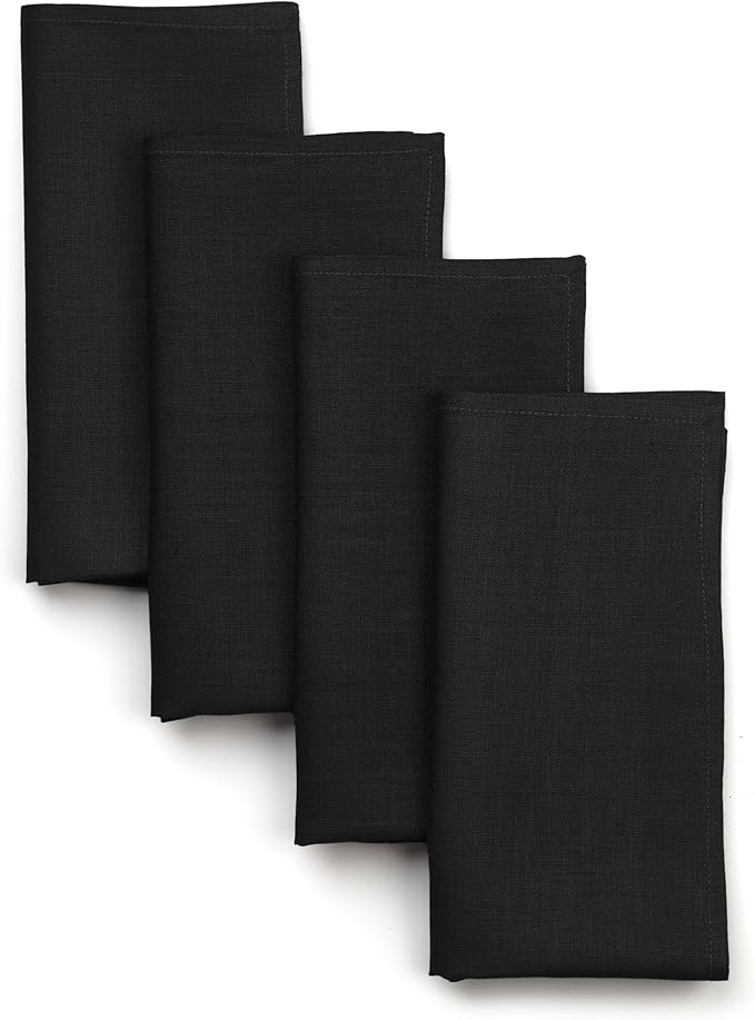 D'Moksha Homes Black Linen Napkins 18 x 18 Inch - 100% Pure Linen Cloth Washable Dinner Napkins Set of 4 for Spring, Easter