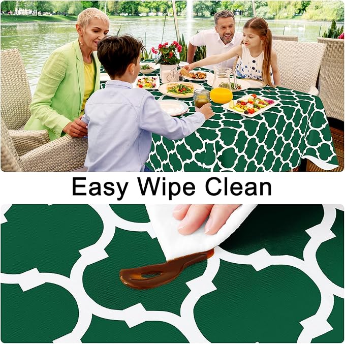 Smiry Rectangle Table Cloth, Waterproof Vinyl Tablecloth with Flannel Backing for Rectangle Tables, Wipeable Spillproof Plastic Tablecloths for Dining, Indoor and Outdoor (60"x102", Emerald Green)