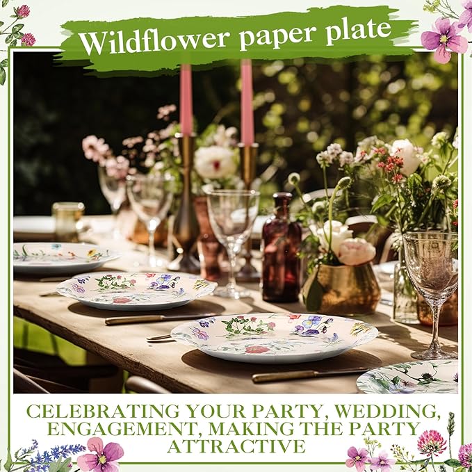 Umigy 120 Pcs Vintage Wild Floral Paper Plates 7 Inch Floral Plates, Fall Summer Flower Dinner Tableware Watercolor Flower Tea Party Dessert Tableware for Birthday Wedding Baby Bridal Shower Party